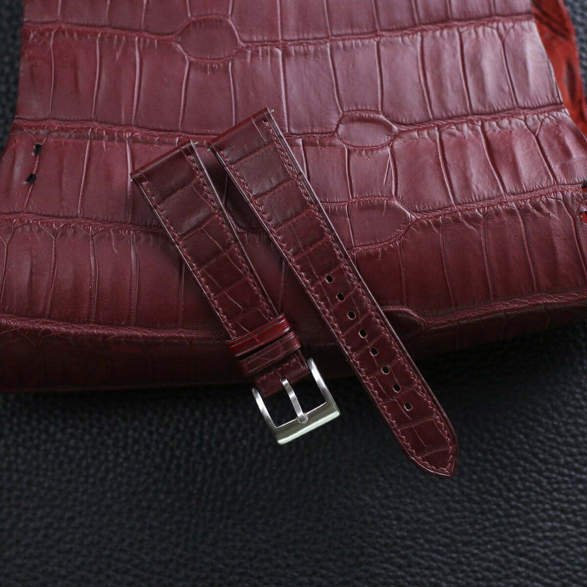 Burgundy alligator watch discount strap