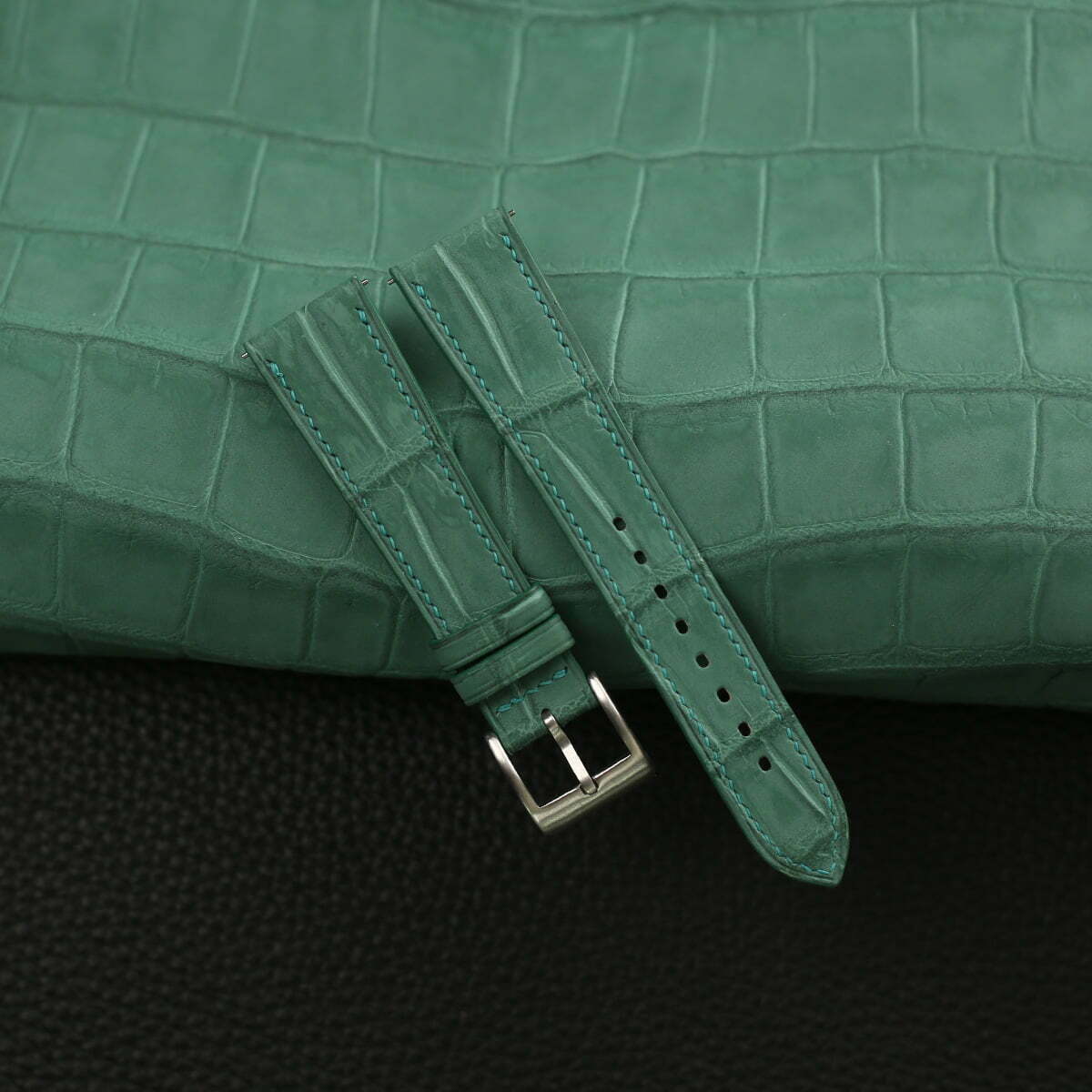 Green leather store strap